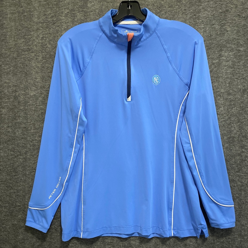 Peter Millar 1/4 Zip Pullover Top Women M Blue UPF 50 Wicking Golf Logo Athletic